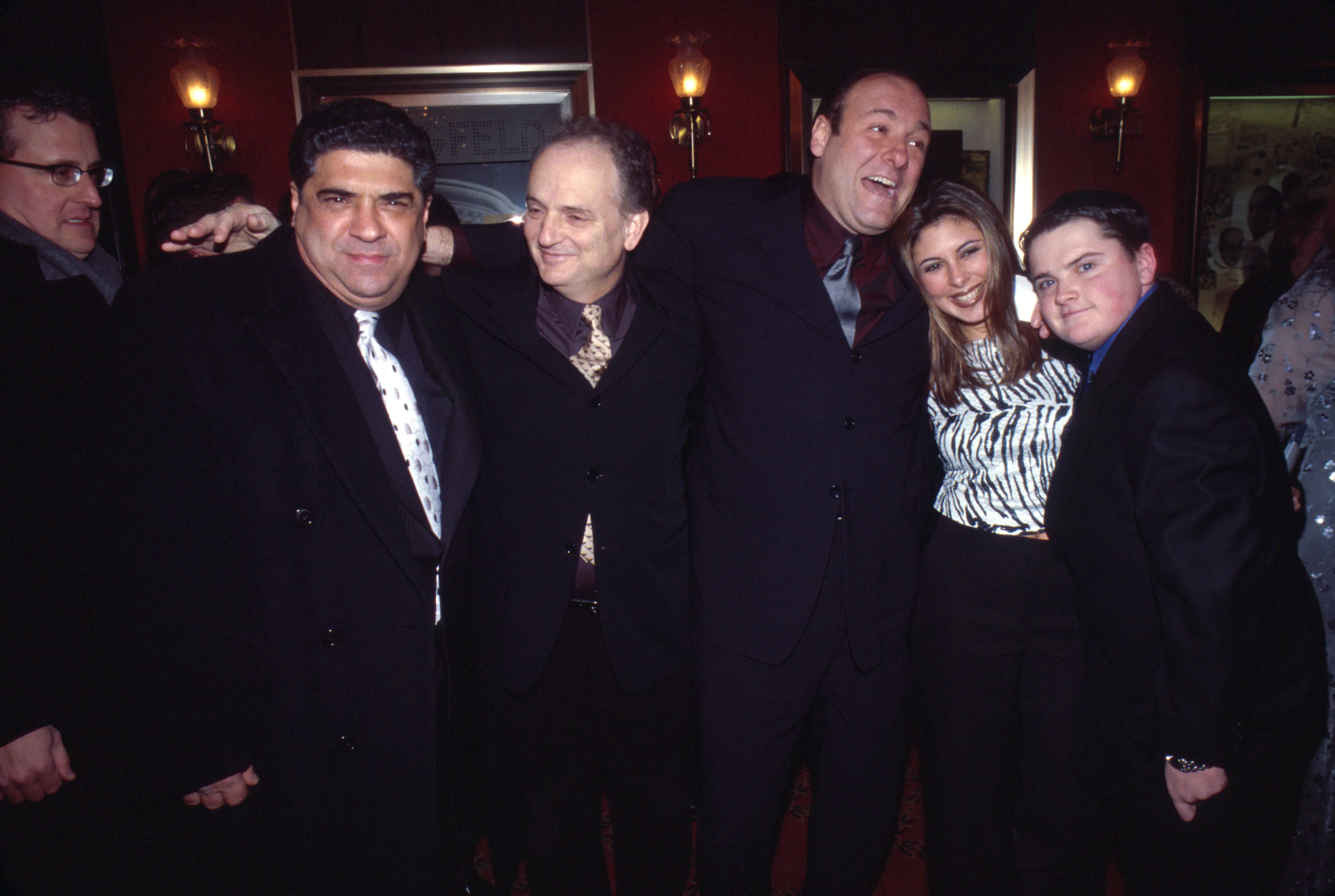 Vincent Pastore, James Gandolfini, Jamie-Lynn Sigler and Robert Iler at The Sopranos premiere party.