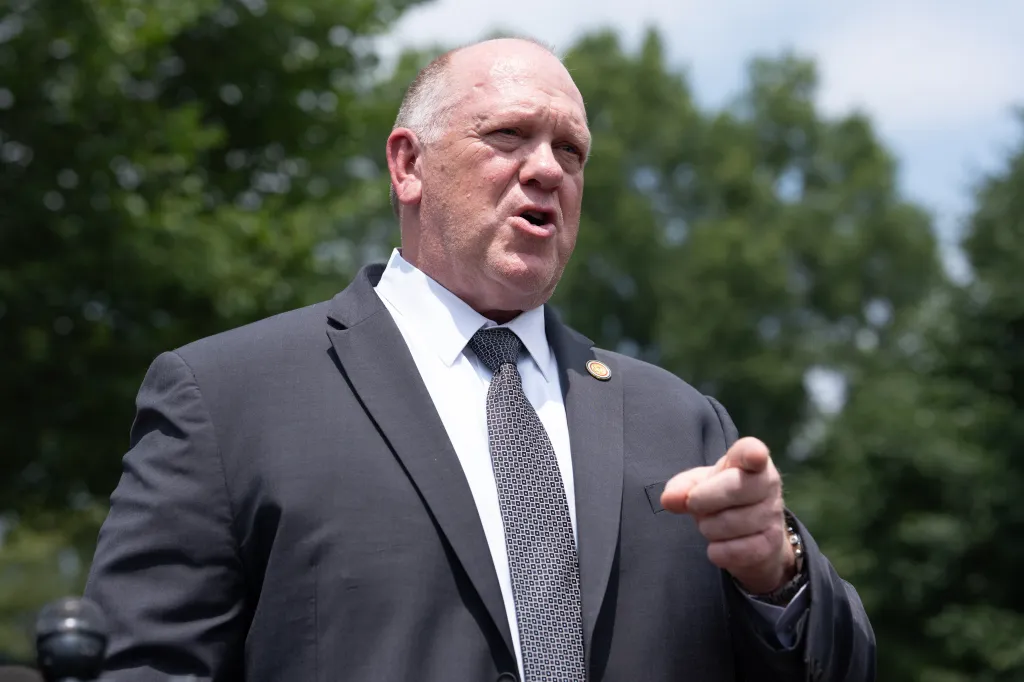 White House Border Czar Tom Homan speaks outside the White House, gesturing with his right hand.