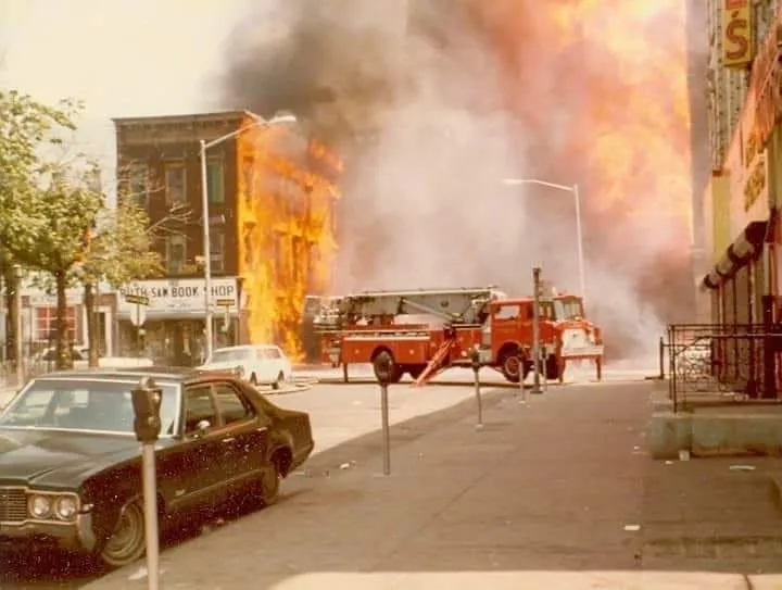 A Keasbey firetruck battles a fire on July 18, 1977.