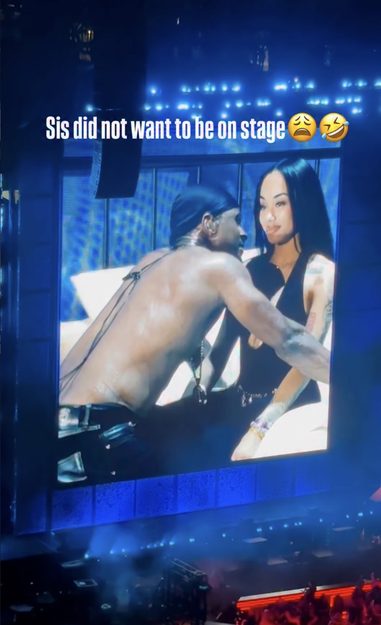 Usher reacts onstage to Gabrielle Cheyenne, who doesn't want to be there.