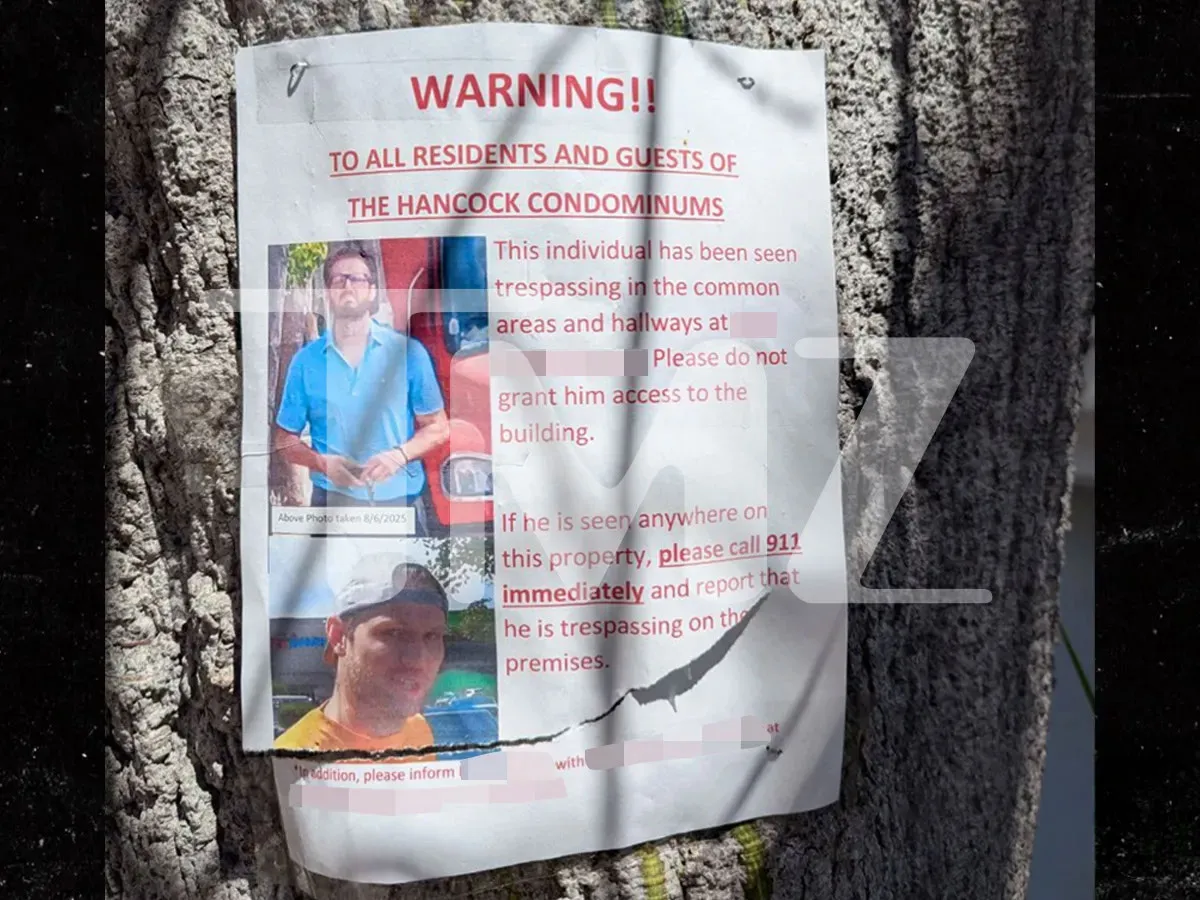 Warning notice from The Hancock Condominiums HOA regarding an individual seen trespassing.