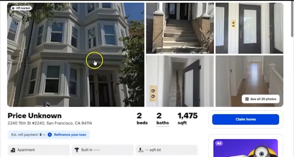 Collage of apartment building exterior and interior photos, listed as 