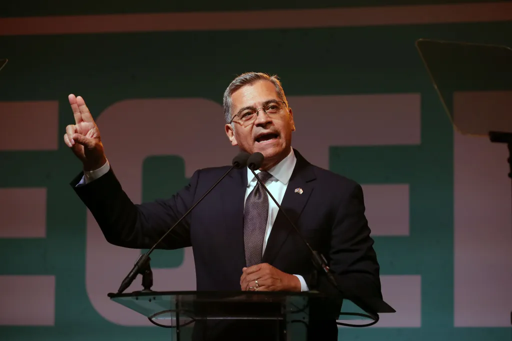 Xavier Becerra speaking at his Governor Election Night Party.