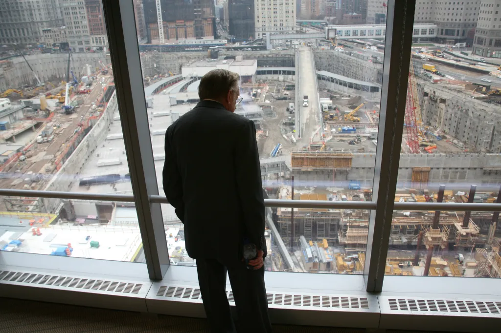 Larry looks down on the WTC site during a design meeting on Tuesday, Dec. 11, 2007.