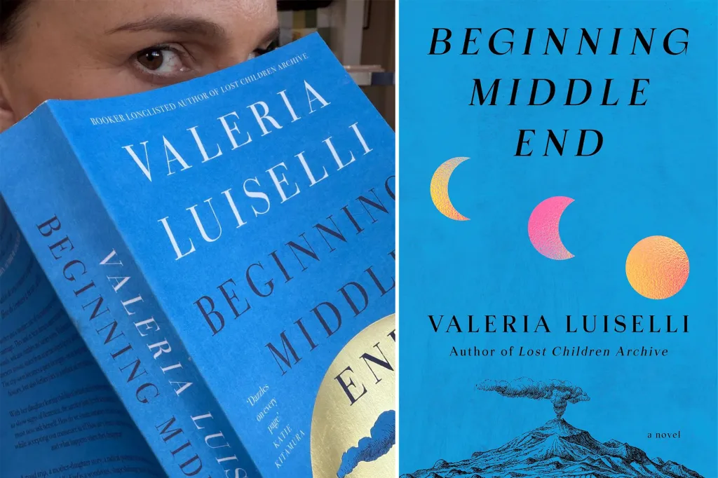 Collage of a woman's eyes peeking over a book and the book cover of 