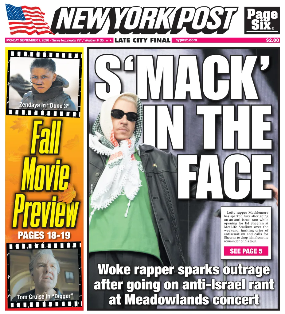 The New York Post front page with headlines 
