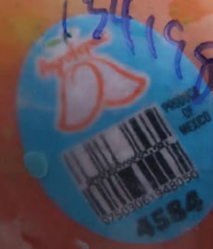 Label on a mango indicating 