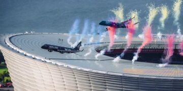 Airline Defends Decision to Fly Two Full Sized Passenger Jets So Close to a Packed Stadium That They Nearly Grazed the Roof