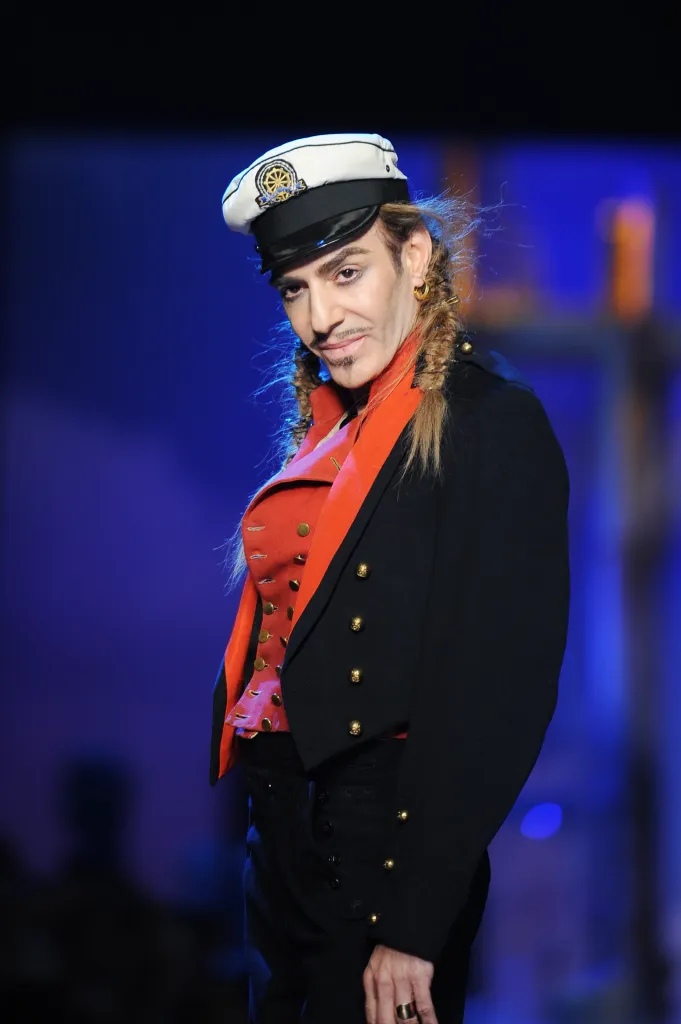 John Galliano dressed as a sailor for the Christian Dior show at Paris Fashion Week.