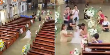 Bride refuses to let flooded church dampen her big day — gets hitched in waist-high water