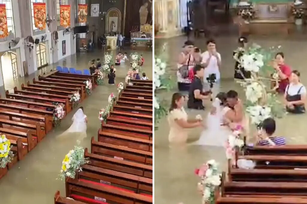 Bride refuses to let flooded church dampen her big day — gets hitched in waist-high water