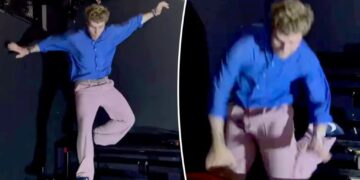 Alex Warren takes hard falls during concert: ‘They told me to break a leg’