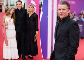 Ethan Hawke makes rare appearance with wife Ryan and teen daughter Indiana