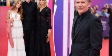 Ethan Hawke makes rare appearance with wife Ryan and teen daughter Indiana