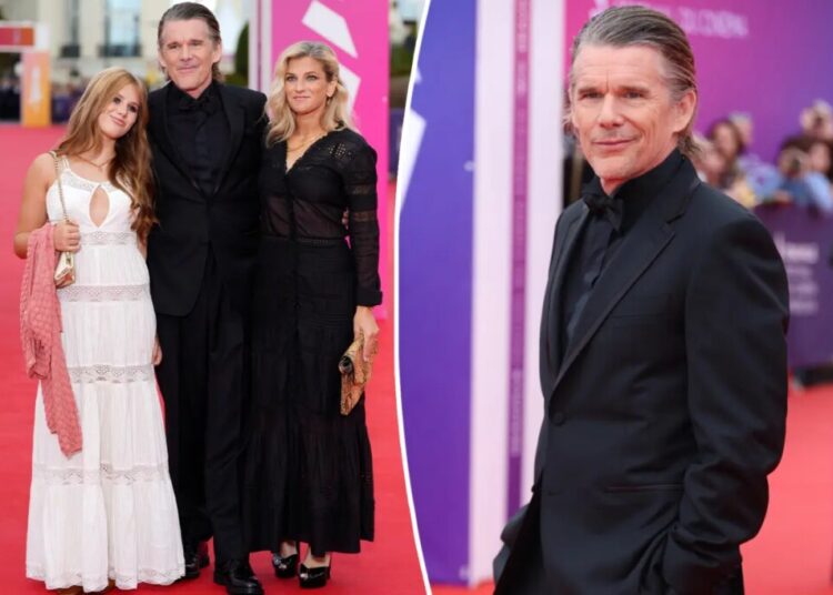 Ethan Hawke makes rare appearance with wife Ryan and teen daughter Indiana