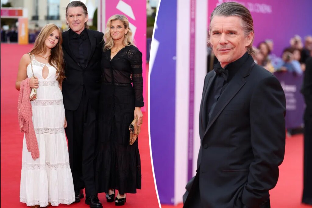 Ethan Hawke makes rare appearance with wife Ryan and teen daughter Indiana