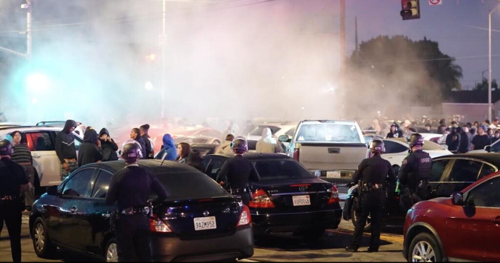 LAPD busts massive street takeover in South Bay, impounding more than 100 cars