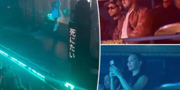 Kim Kardashian and ex Kanye West keep their distance as they support daughter North at her first solo concert