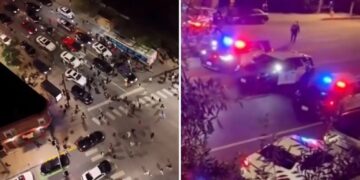 Wild drone video shows cops drop hammer on LA street takeover