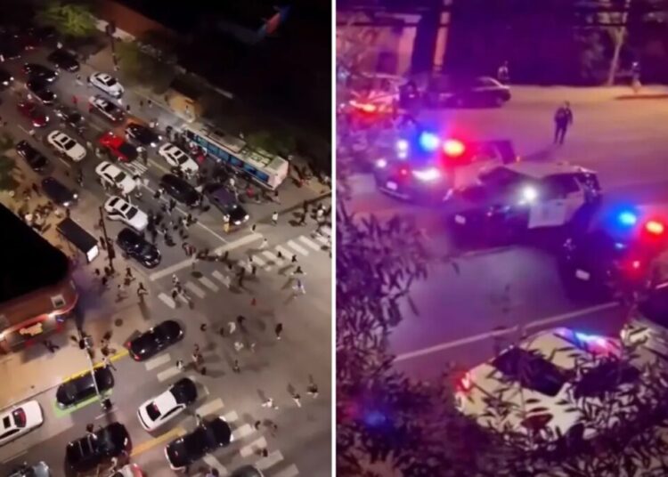 Wild drone video shows cops drop hammer on LA street takeover
