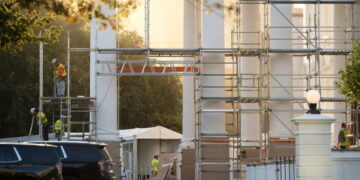 Trump’s White House North Portico project nears completion with shroud and scaffolding taken down