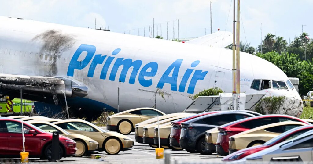 Amazon Cargo Jet Crashes Just Feet From Parking Lot Full of Tesla Cybercabs, Killing Five