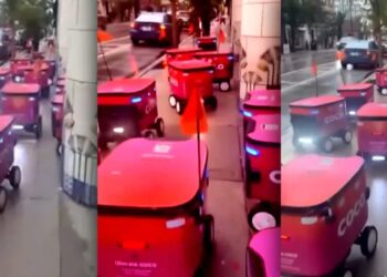 Bizarre Glitch Causes Delivery Robots to Swarm Busy City Sidewalk