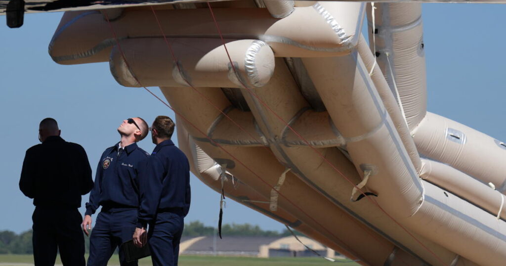 Air Force One’s inflatable slide temporarily delays Trump’s departure for GOP soiree in Texas