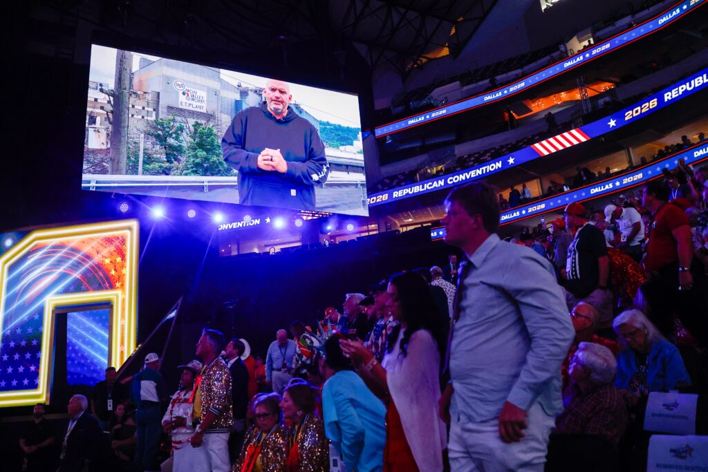 Fetterman appears by video at GOP convention and says he’ll work with Trump