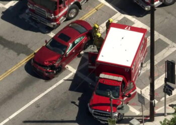 L.A. Fire Department ambulance involved in collision; 3 fire personnel injured