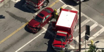 L.A. Fire Department ambulance involved in collision; 3 fire personnel injured