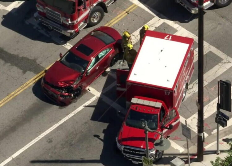 L.A. Fire Department ambulance involved in collision; 3 fire personnel injured