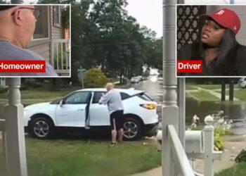Michigan homeowner clashes with entitled driver who drove on his lawn to avoid flooded street