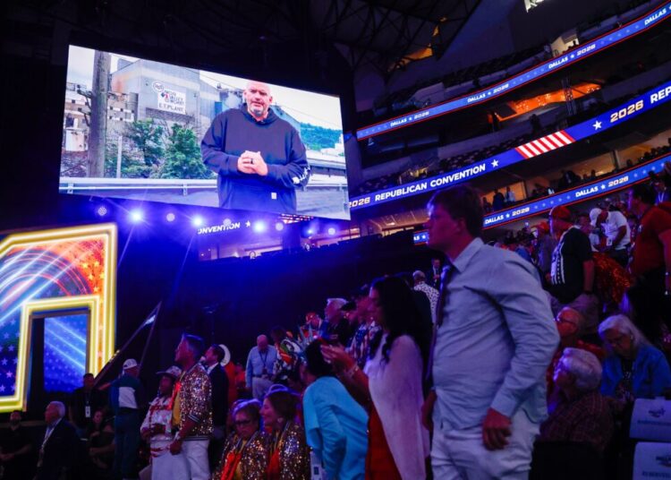 Fetterman appears by video at GOP convention and says he will work with Trump
