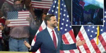 Protester heckles JD Vance, spices up his GOP midterm convention speech: ‘Just discovered the symbol of the far-left’