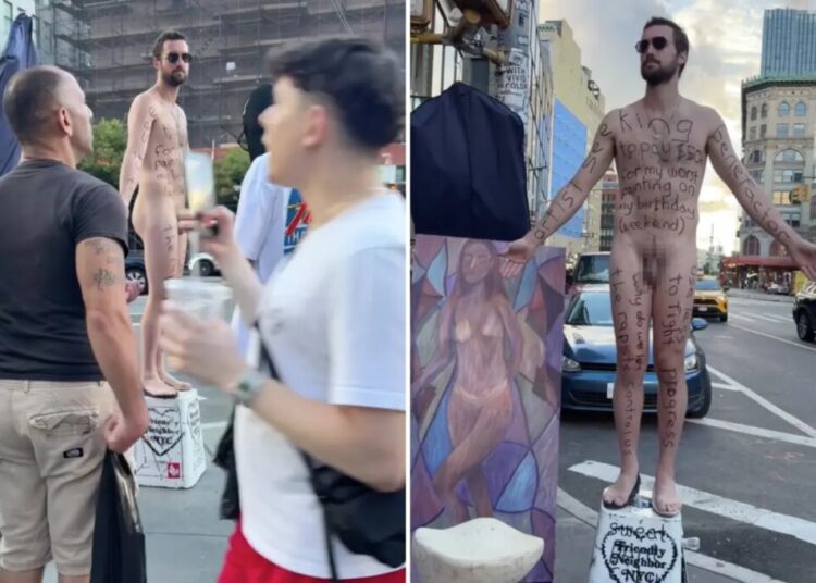Shameless NYC artist goes fully naked for 3-day sidewalk stunt — left New Yorkers irate: ‘I wouldn’t be flaunting that’