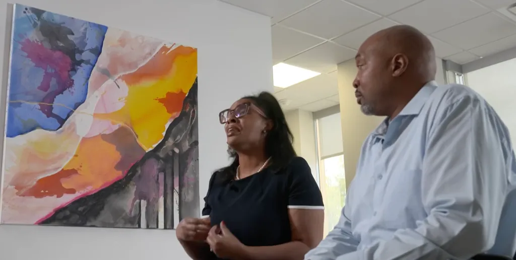 Heather and Richard Harris are pictured. The family is suing Arka Montessori Academy of Risinger daycare in Fort Worth, Texas, claiming their 4-year-old son had to endure involvement in what they describe as a 