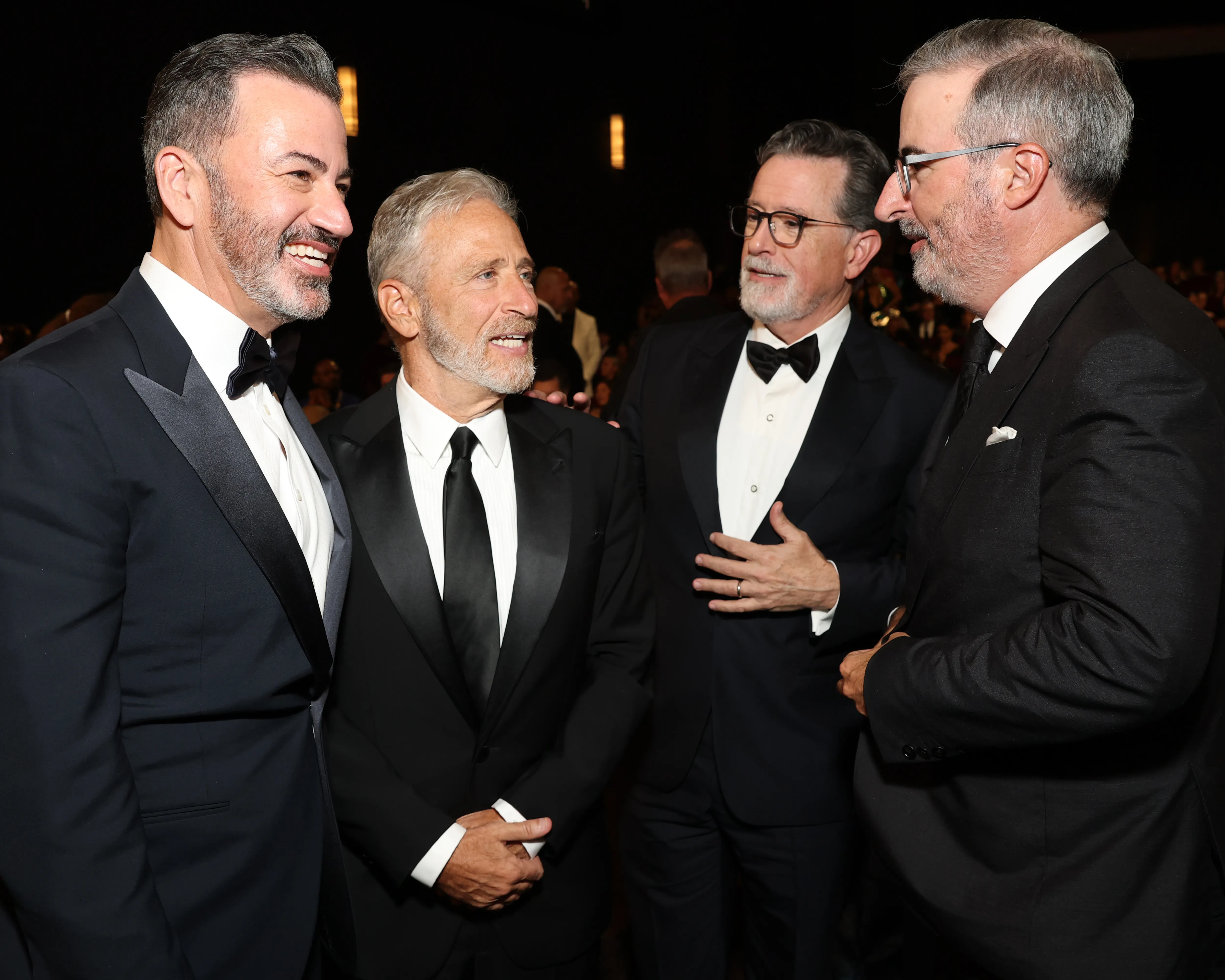 Jimmy Kimmel, Jon Stewart, Stephen Colbert and John Oliver at the 78th Primetime Emmy Awards.