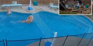 Wild video shows moment car smashes through Texas backyard — narrowly missing kids playing in pool