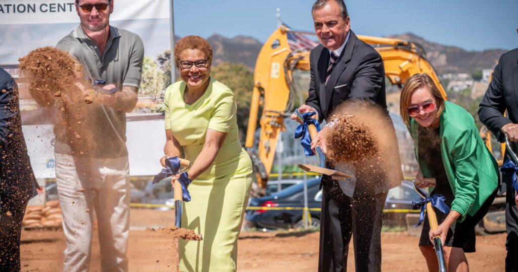 Caruso and Bass appear together at Palisades groundbreaking. But will he endorse her?