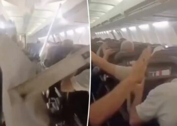 Passengers scream and flail as extreme turbulence ‘tears plane cabin apart’ in harrowing video