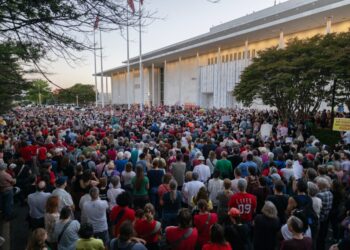 Hundreds rally outside shuttered Kennedy Center, chanting ‘Hands off!’