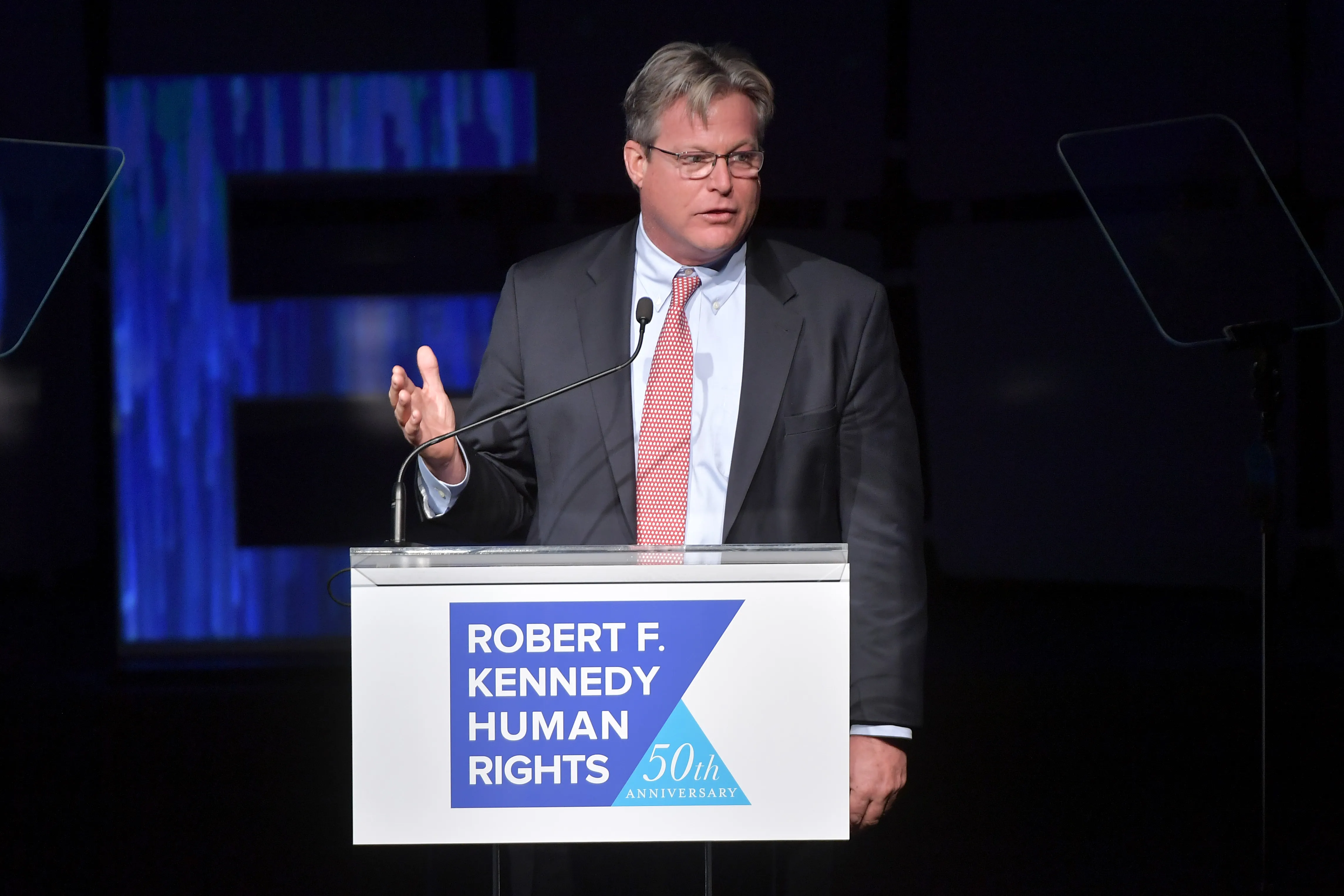 Edward Kennedy Jr. speaking at the Robert F. Kennedy Human Rights 50th Anniversary event.
