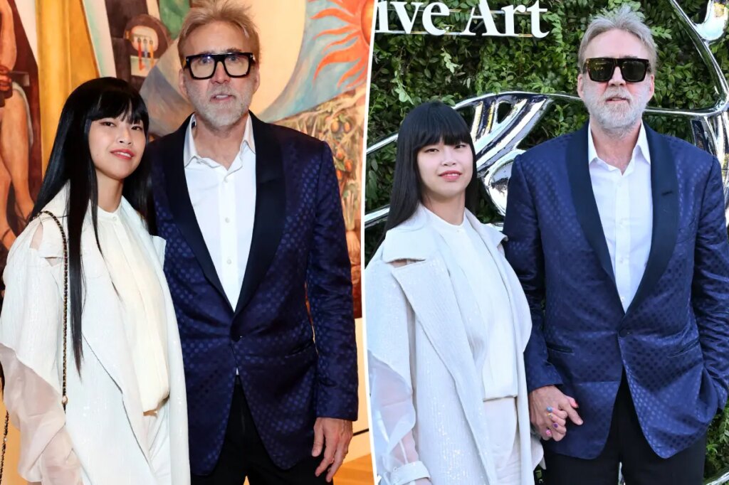Barely recognizable Nicolas Cage, 62, sports gray beard in rare red carpet appearance with much-younger wife Riko Shibata, 31