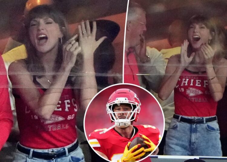 Taylor Swift points to wedding ring after Travis Kelce scores first touchdown of the season: ‘That’s my husband!’