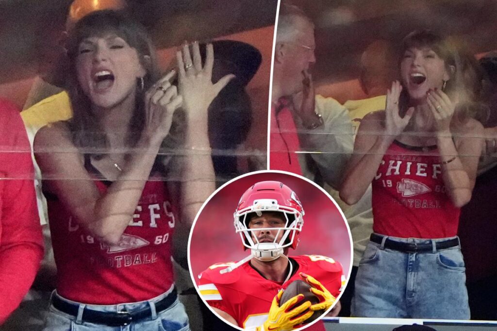Taylor Swift points to wedding ring after Travis Kelce scores first touchdown of the season: ‘That’s my husband!’
