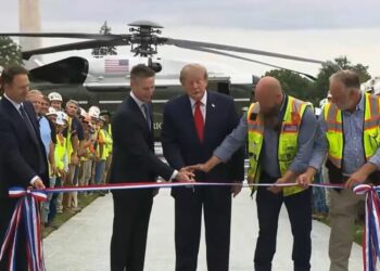 ‘Hilarious and depressing’: Disbelief as Trump’s ribbon-cutting drowns in static after ban