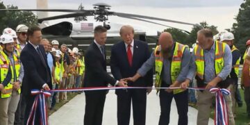 ‘Hilarious and depressing’: Disbelief as Trump’s ribbon-cutting drowns in static after ban