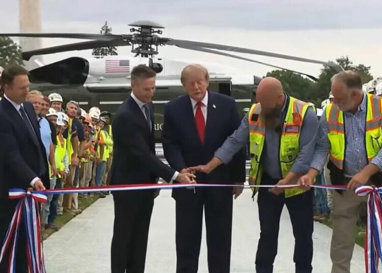 ‘Hilarious and depressing’: Disbelief as Trump’s ribbon-cutting drowns in static after ban