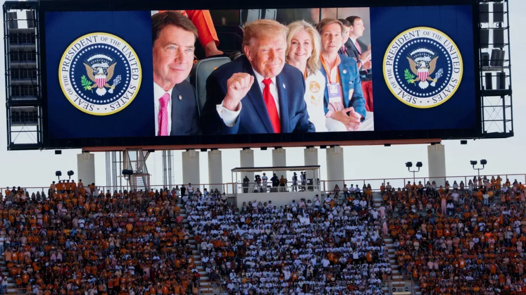 Headaches as Trump disrupts marquee football by drowning broadcast with static